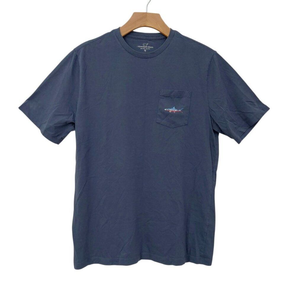 Vineyard Vines T-Shirt Youth 18 Navy Short Sleeve Graphic Print Soft 100% Cotton